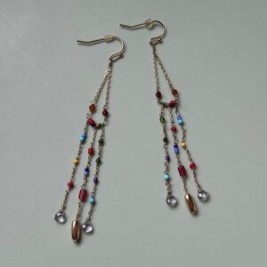 EUC Lucky Brand Gold Tone Beaded Delicate Lightweight 3” Drop Dangle Earrings